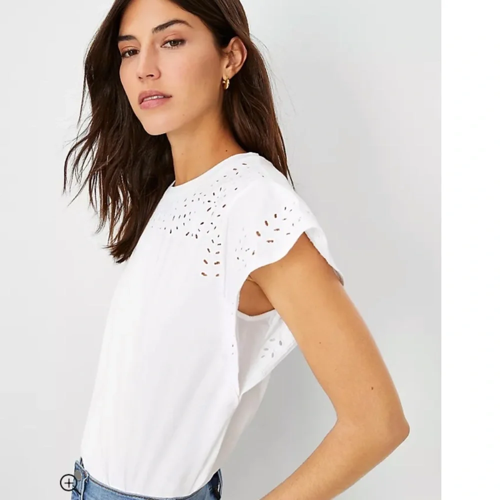 NWT Ann Taylor eyelet cap sleeve cotton top pale citrine - Picture 2 of 8